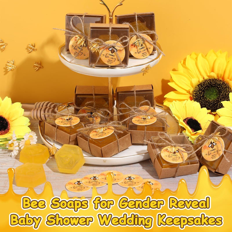 Dimsile 24 Set Baby Shower Bee Party Favors Honeycomb Bee Soap Handmade Scent Soaps with Gift Box Thank You Cards cute Charms for Guest Gender Reveal Keepsake Wedding gifts Decorations (Transparent) - Image 4