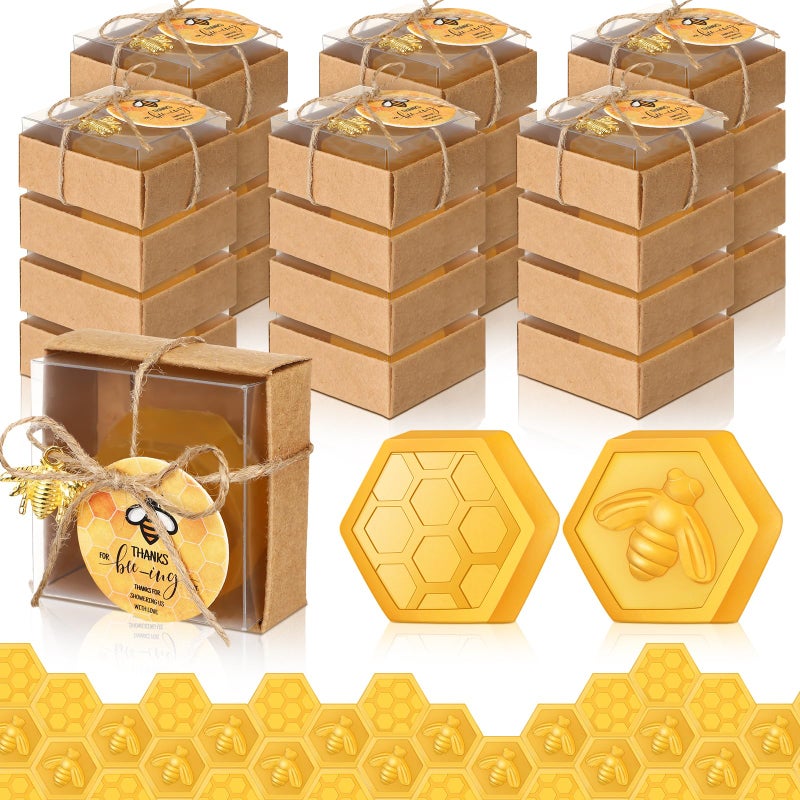Dimsile 24 Set Baby Shower Bee Party Favors Honeycomb Bee Soap Handmade Scent Soaps with Gift Box Thank You Cards cute Charms for Guest Gender Reveal Keepsake Wedding gifts Decorations (Transparent) - Image 1