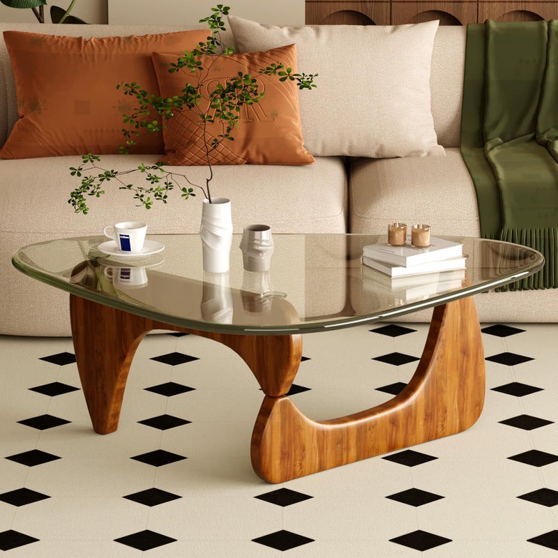 JCAJCA Coffee Table for Living Room Mid Century Modern Center Table with Glass Top, Walnut Transparent - Image 1