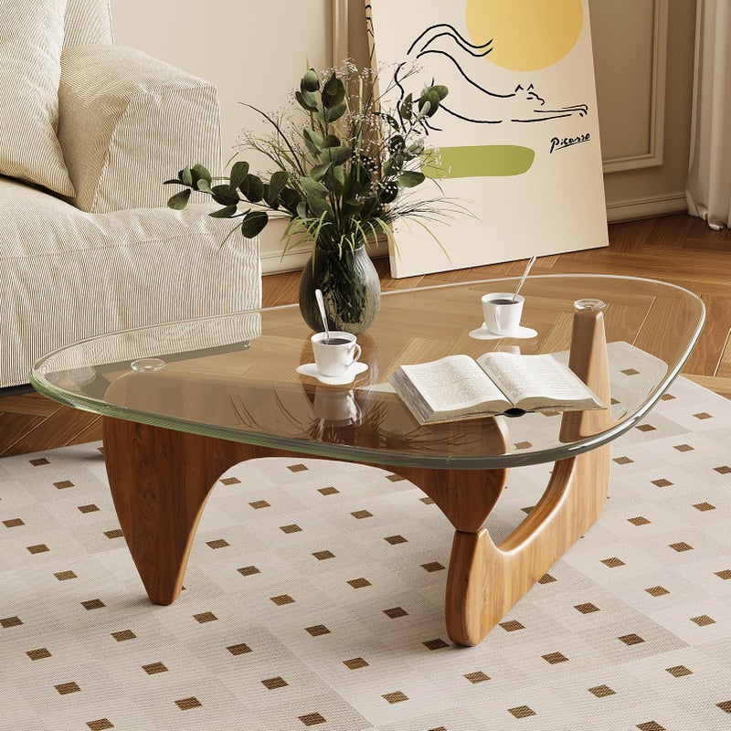 JCAJCA Coffee Table for Living Room Mid Century Modern Center Table with Glass Top, Walnut Transparent - Image 5