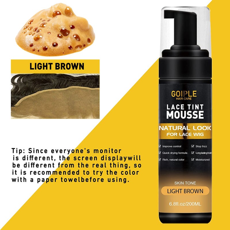 Goiple 6.8 fl oz Lace Tint Melting Hair Mousse for Women Wigs Tool Set Toupees and Hairpieces Natural Finishing Lace Color (Light Brown) - Image 3