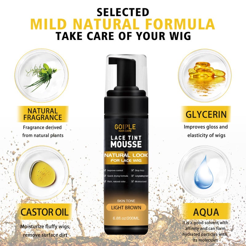 Goiple 6.8 fl oz Lace Tint Melting Hair Mousse for Women Wigs Tool Set Toupees and Hairpieces Natural Finishing Lace Color (Light Brown) - Image 2