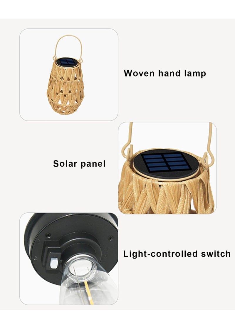 Outdoor Solar Lantern, LED Waterproof Rattan Lamp with Twine Handle, Handmade Bamboo Solar Light for Garden, Yard, Patio, Tree, Pathway, and Home Decoration, Wooden Color - Image 3