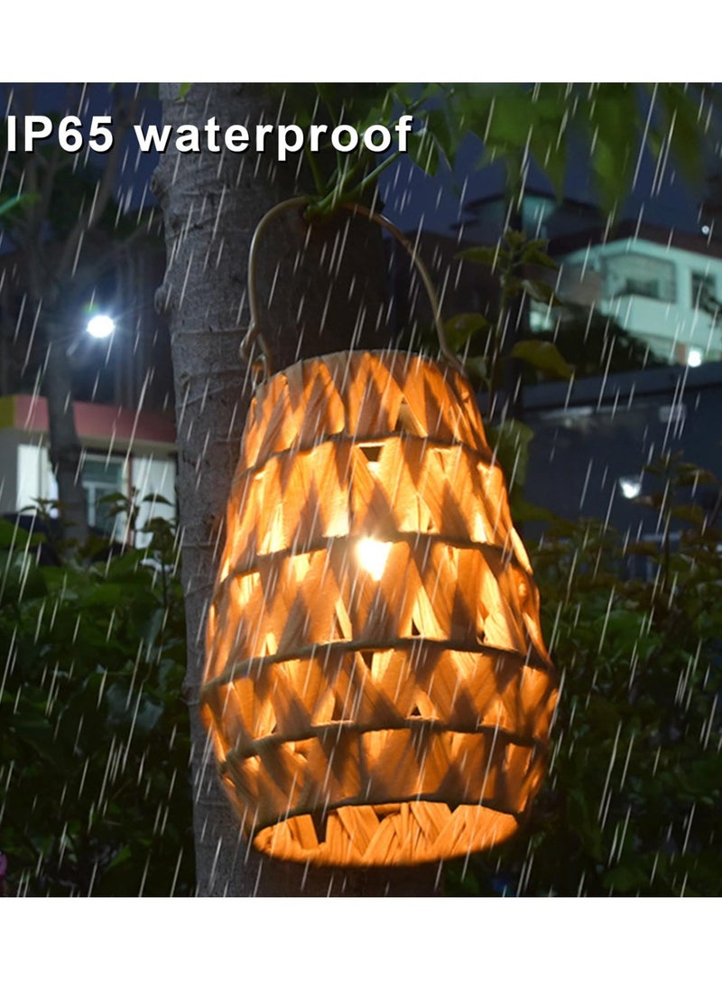 Outdoor Solar Lantern, LED Waterproof Rattan Lamp with Twine Handle, Handmade Bamboo Solar Light for Garden, Yard, Patio, Tree, Pathway, and Home Decoration, Wooden Color - Image 1