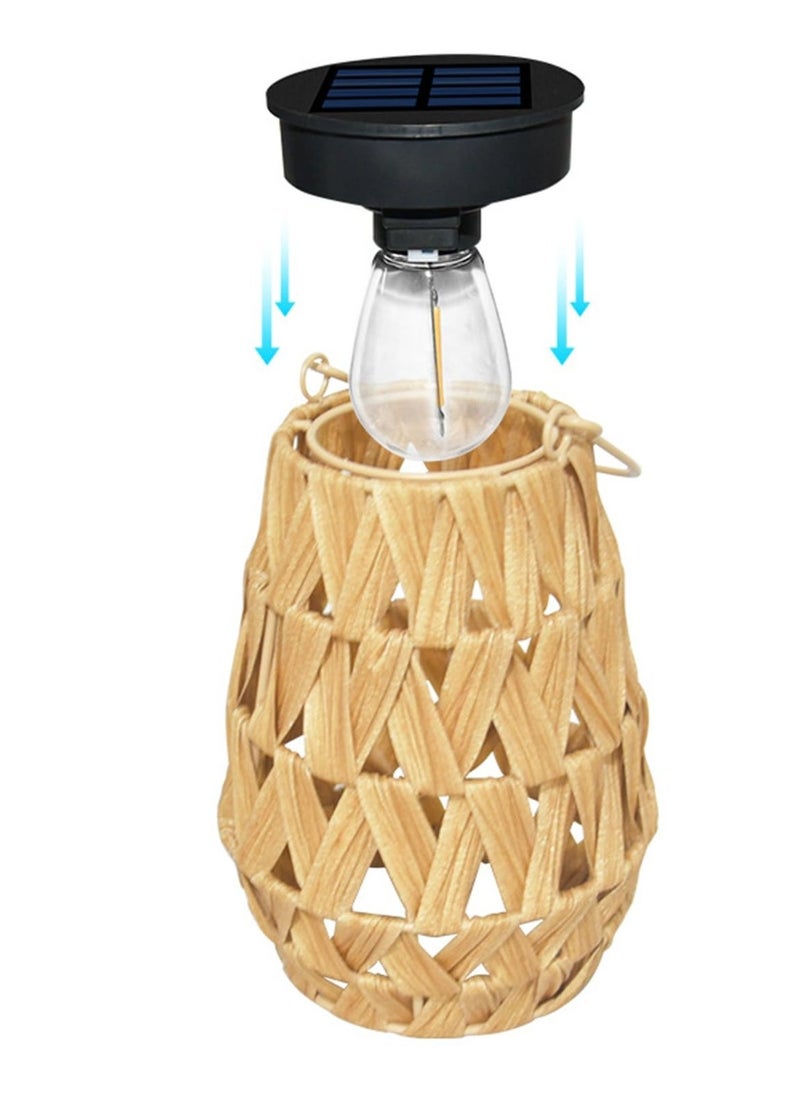Outdoor Solar Lantern, LED Waterproof Rattan Lamp with Twine Handle, Handmade Bamboo Solar Light for Garden, Yard, Patio, Tree, Pathway, and Home Decoration, Wooden Color - Image 2