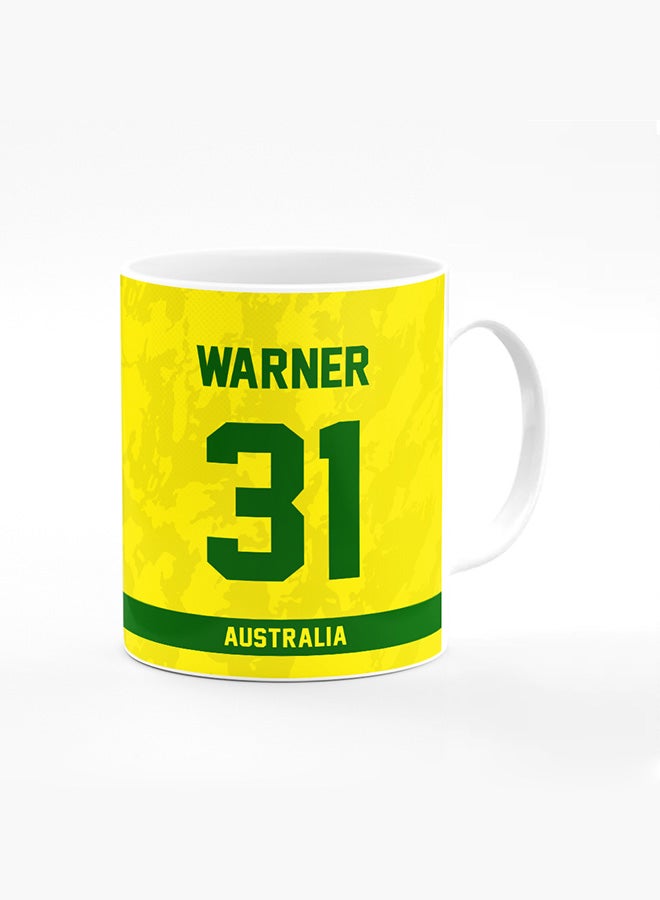 Stylizedd Designer Printed Coffee Mug with Heavy Duty Handle 11oz Ceramic Personalised Gift Mugs Cup [Microwave Safe & Dishwasher Proof ] - Cricket Player - David Warner, Jersey Number - 31 - Image 1