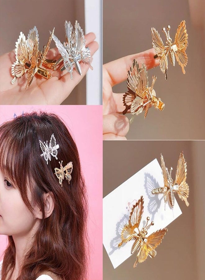 nanaxagly 2 PCS 3D Butterfly Hair Clips, Moving Wings Butterfly Metal Hair Barrettes, Hair Styling Accessories for Girls and Women (Gold/Silver) - Image 4
