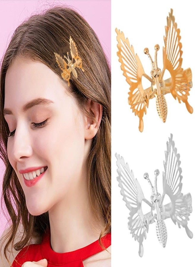 nanaxagly 2 PCS 3D Butterfly Hair Clips, Moving Wings Butterfly Metal Hair Barrettes, Hair Styling Accessories for Girls and Women (Gold/Silver) - Image 2