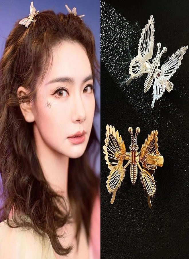 nanaxagly 2 PCS 3D Butterfly Hair Clips, Moving Wings Butterfly Metal Hair Barrettes, Hair Styling Accessories for Girls and Women (Gold/Silver) - Image 3