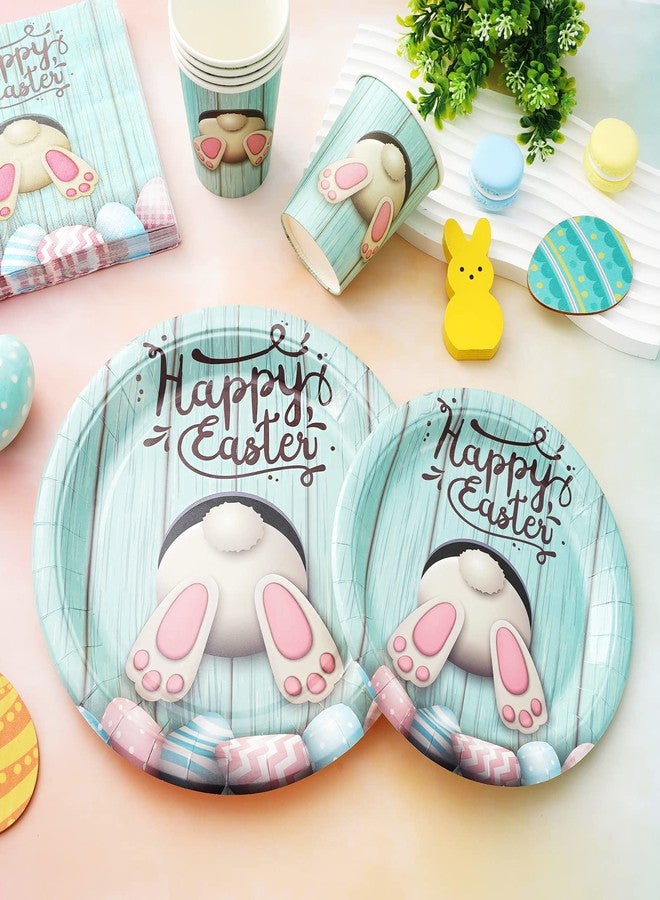 Whaline 100Pcs Easter Tableware Set Happy Easter Bunny Egg Disposable Dinnerware Set 50Pcs Paper Plates 25Pcs Napkin 25Pcs Cups for Holiday Party Supplies Table Decorations - Image 5
