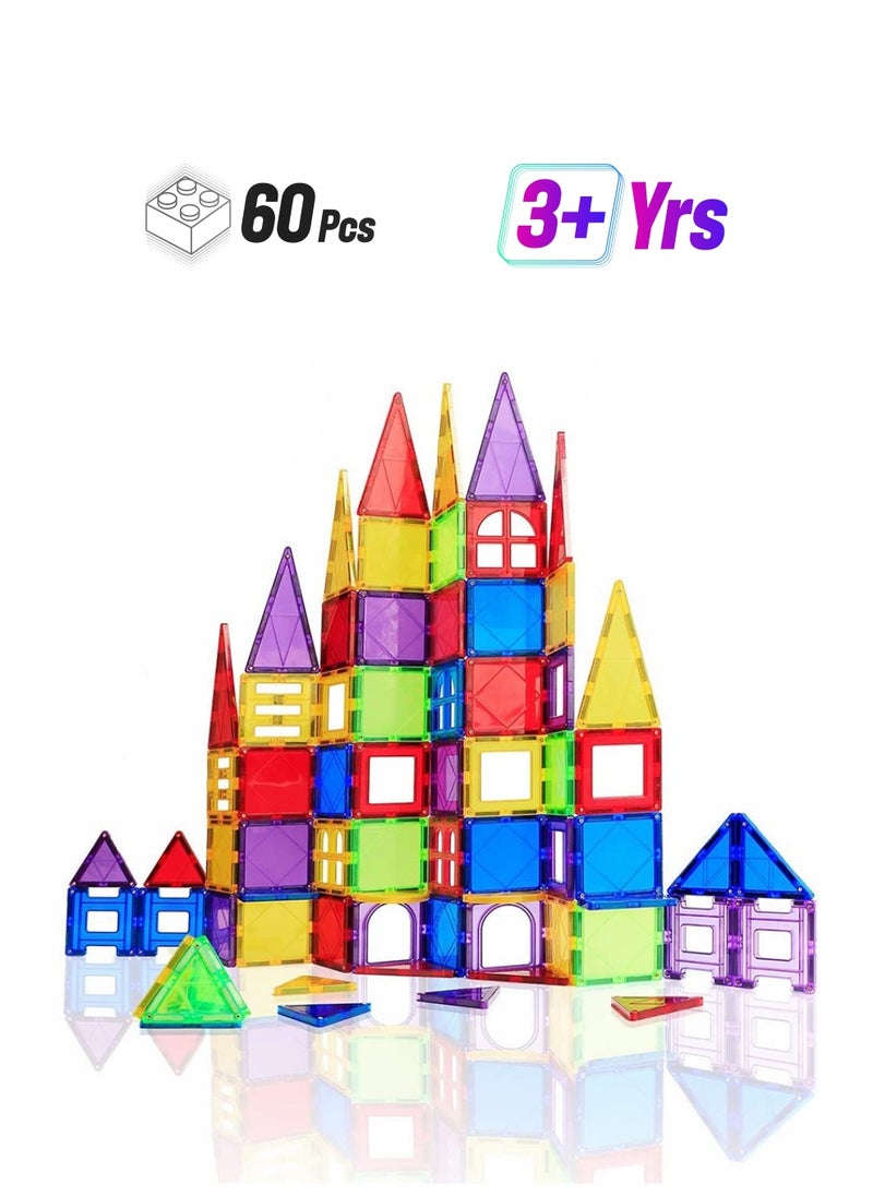LEFAFA Magnetic Building Blocks, 60pcs Kids Magnetic Tiles Building Sets, 3D  Building Blocks Construction Educational STEM Toys Gifts for Toddlers Boys Girls 3 4 5 6 7 8 9 10 + Year Old  - Image 1