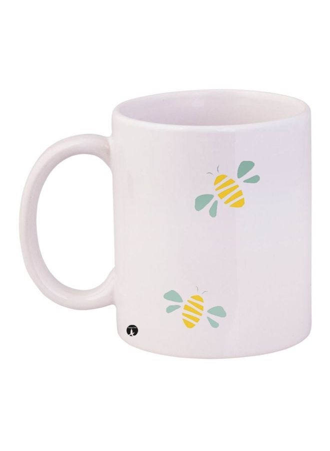 RYN Bees Printed Coffee Mug White/Yellow/Blue 11ounce