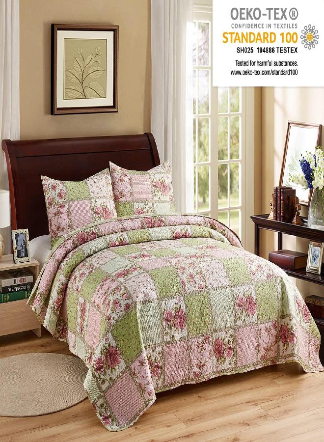 JML Quilt Set, 3 Pieces Bedspread Coverlet Cover - Soft Brushed Microfiber, Lightweight Printed Bedspread Set (Garden Pattern, King 92"x104") - Image 2
