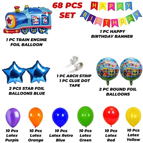 TOYXE Train Transport Theme Birthday Paper Banner Balloons Decoration Arch Making Kit of 68 Pcs - Image 2
