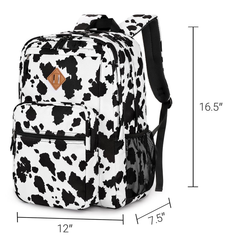 ZORFIN 26L Backpack for College, and Travel: Water Resistant Bookbag - Cow Print Black - Image 3