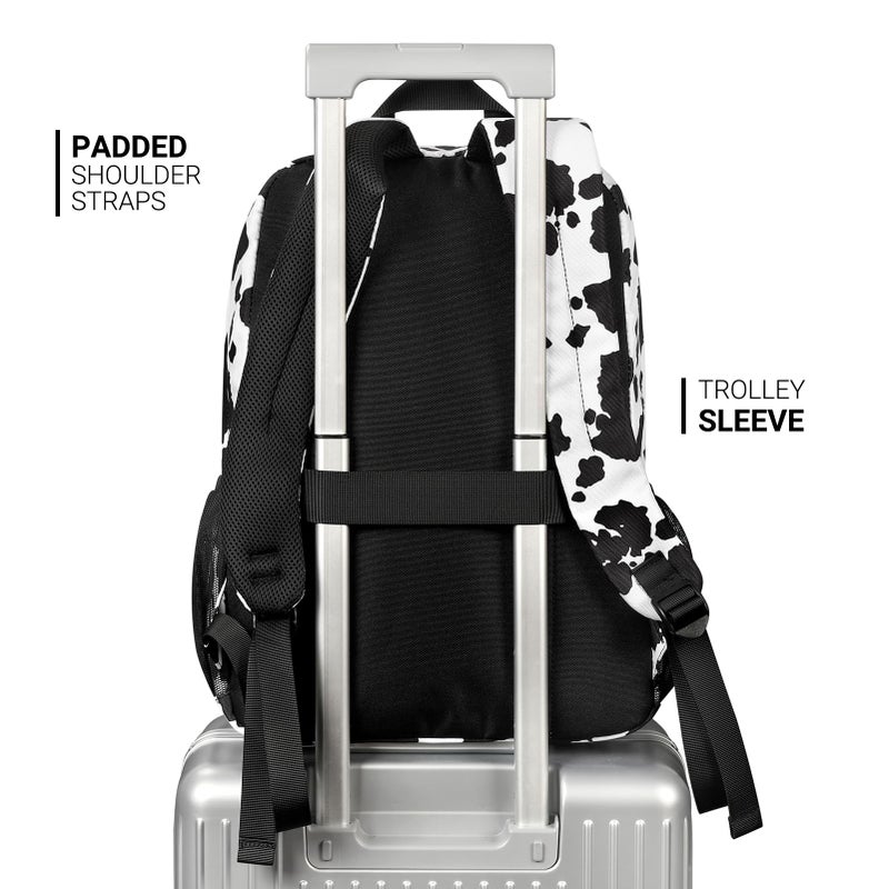 ZORFIN 26L Backpack for College, and Travel: Water Resistant Bookbag - Cow Print Black - Image 5