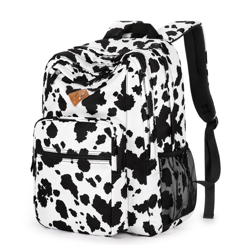 ZORFIN 26L Backpack for College, and Travel: Water Resistant Bookbag - Cow Print Black - Image 1