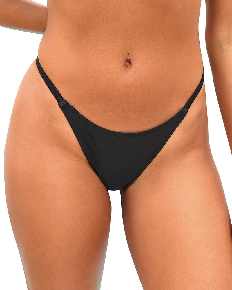 Zmart Women Thong Bikini Bottoms 1 Pack G String Sexy Low Waist Swimsuit Bottom Brazilian Cheeky Bathing Suit Bottoms Black M - Image 4