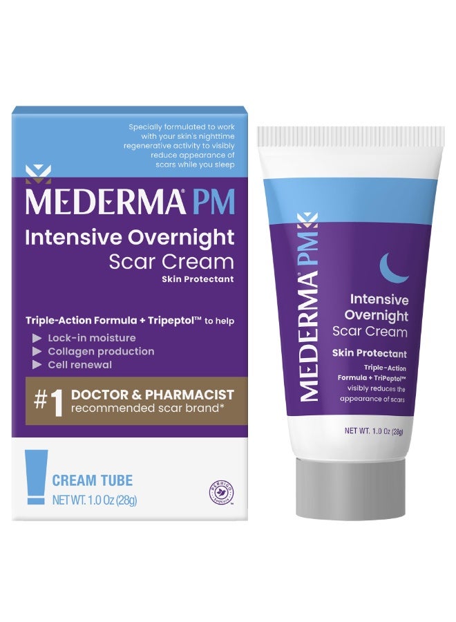 Mederma Intensive Overnight Scar Cream, Works with Skin's Nighttime Regenerative Activity, Clinically Shown to Make Scars Smaller and Less Visible, 1.0 Oz (28g) - Image 1