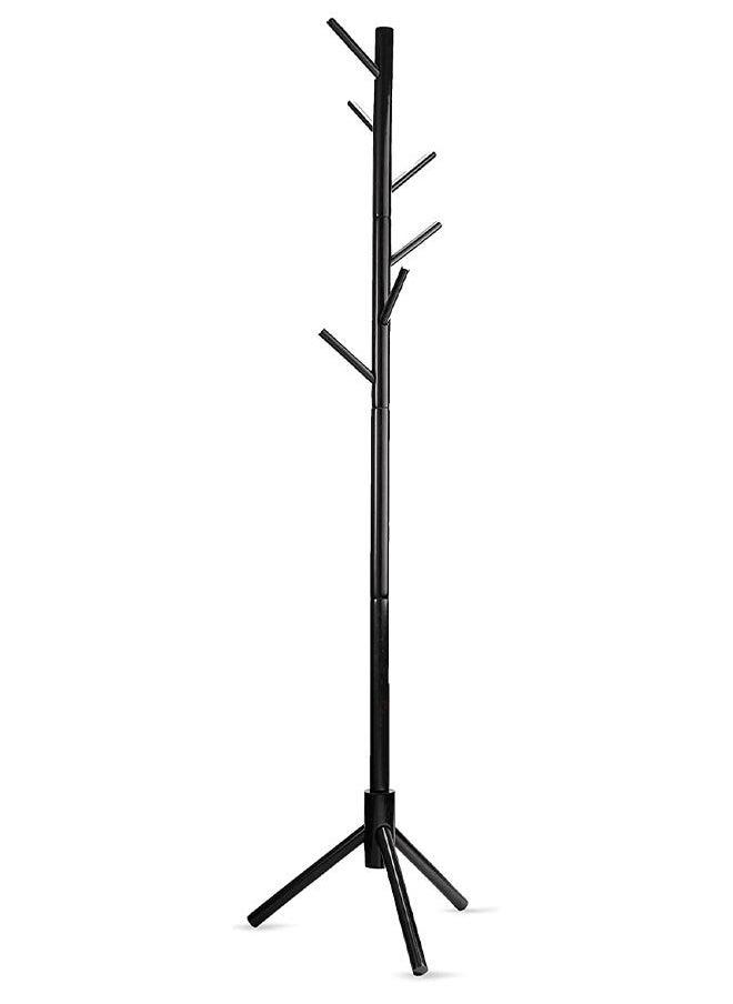 ZOBER High-Grade Wooden Tree Coat Rack Stand, 6 Hooks - Super Easy Assembly NO Tools Required - 3 Adjustable Sizes Free Standing Coat Stand, Hallway Coat Hanger Hat Stand, for Handbag, Clothes & Accessories  - Image 1