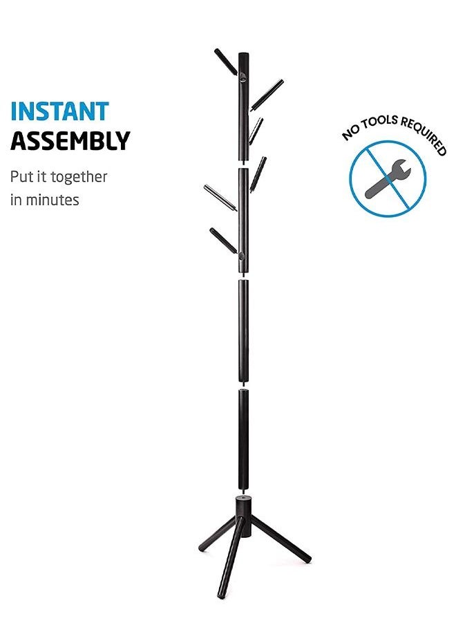 ZOBER High-Grade Wooden Tree Coat Rack Stand, 6 Hooks - Super Easy Assembly NO Tools Required - 3 Adjustable Sizes Free Standing Coat Stand, Hallway Coat Hanger Hat Stand, for Handbag, Clothes & Accessories  - Image 3