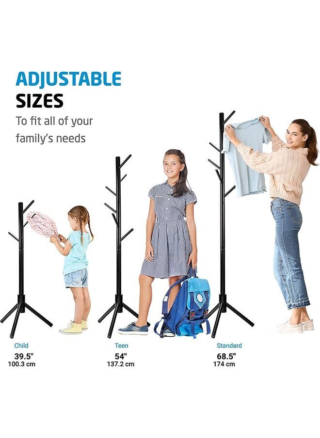 ZOBER High-Grade Wooden Tree Coat Rack Stand, 6 Hooks - Super Easy Assembly NO Tools Required - 3 Adjustable Sizes Free Standing Coat Stand, Hallway Coat Hanger Hat Stand, for Handbag, Clothes & Accessories  - Image 4