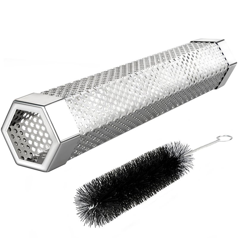 Pellet Smoker Tube 1 Pack 12 Smoker Tube with Brush Premium Stainless Steel 5 Hours of Billowing Smoke Tube Smoker for All Grill Smoker ColdHot Smoking1 Pack 12 Smoker