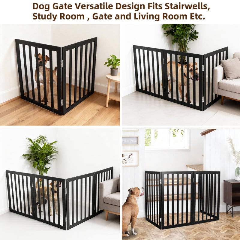 ZJSF Freestanding Indoor Dog Gate for House Foldable Wood Grey Puppy Gate for Doorways Pet Gate for Stairs Extra Wide Pet Fence 24" Height 2 Panels - Image 3