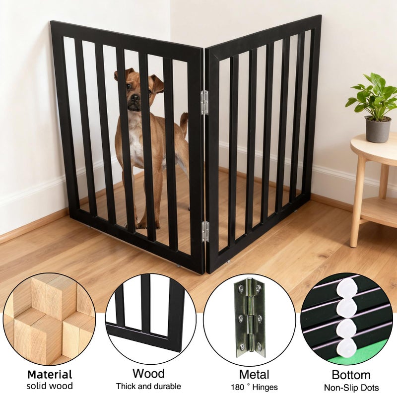 ZJSF Freestanding Indoor Dog Gate for House Foldable Wood Grey Puppy Gate for Doorways Pet Gate for Stairs Extra Wide Pet Fence 24" Height 2 Panels - Image 4