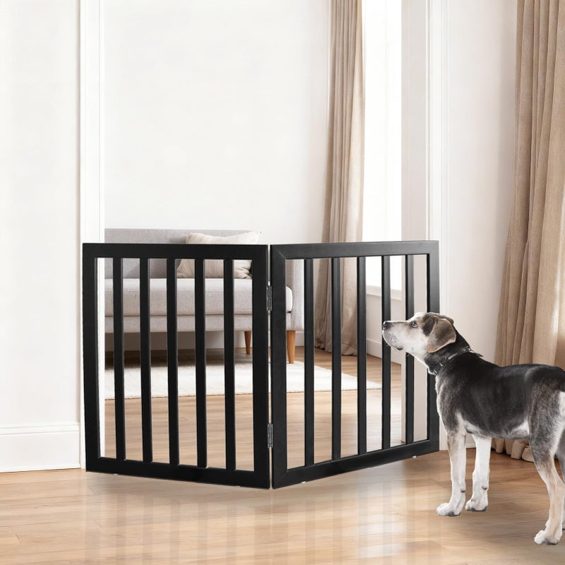 ZJSF Freestanding Indoor Dog Gate for House Foldable Wood Grey Puppy Gate for Doorways Pet Gate for Stairs Extra Wide Pet Fence 24" Height 2 Panels - Image 1