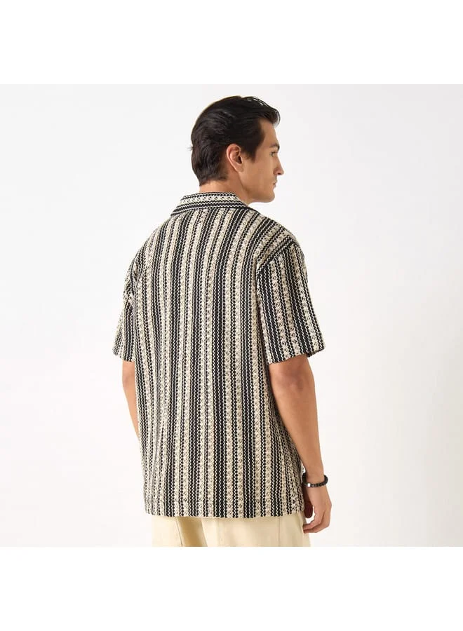 Iconic Iconic Textured Shirt with Camp Collar and Short Sleeves