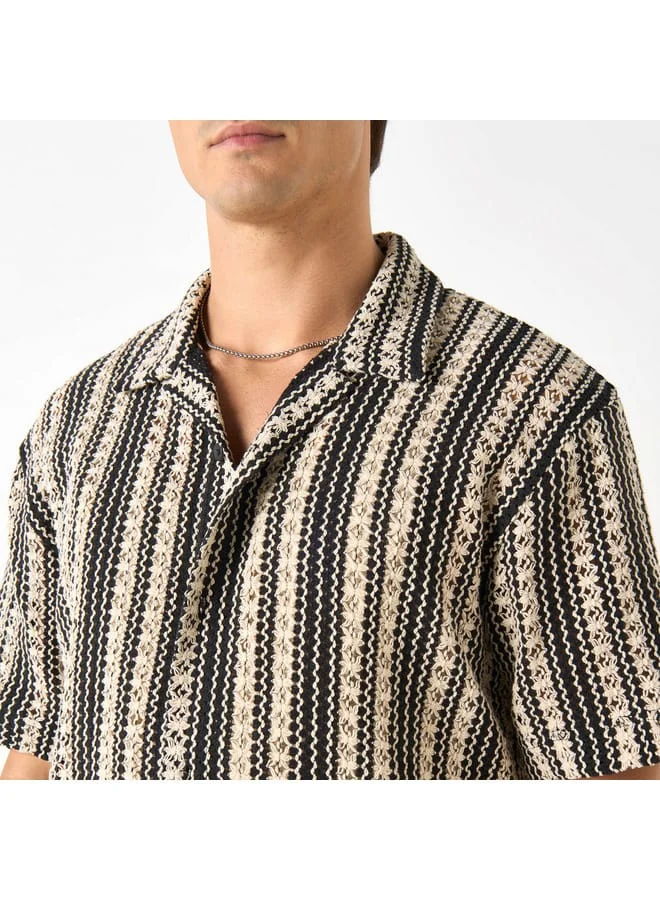 Iconic Iconic Textured Shirt with Camp Collar and Short Sleeves