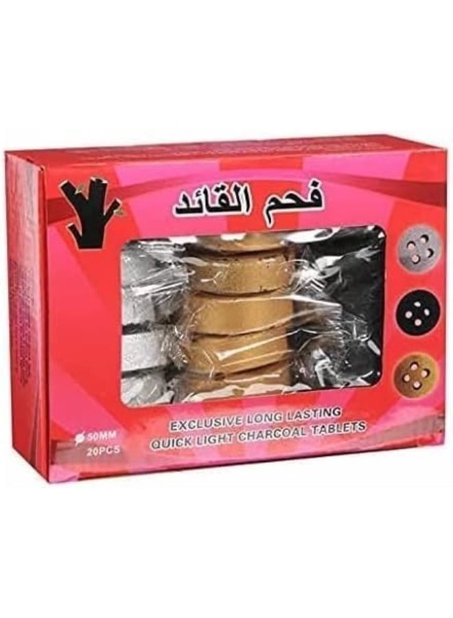 AL QAED Harbour Delights - Al Qaed Charcoal Coal For Bakhoor Gold Silver and Black 50MM Big (20 Pcs) - Image 1