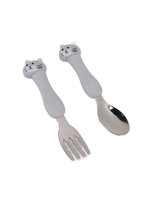 Fdit Fork Cute Cartoon Shaped Spoon, 304 Stainless Steel Tableware Animal Fork and Spoon Two Piece Set for Feeding Training (Cat) - Image 4