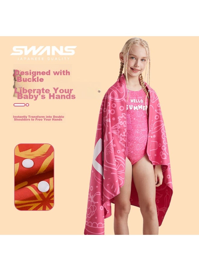 Swans Children's Bath Towel Cape Bathrobe, Swimming Beach Towel, Cartoon Quick-drying Absorbent Towel For Girls And Boys, Rose Red - Image 5