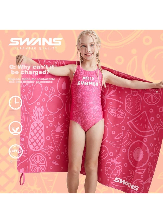 Swans Children's Bath Towel Cape Bathrobe, Swimming Beach Towel, Cartoon Quick-drying Absorbent Towel For Girls And Boys, Rose Red - Image 1