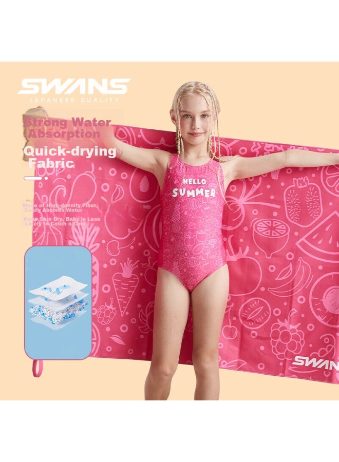 Swans Children's Bath Towel Cape Bathrobe, Swimming Beach Towel, Cartoon Quick-drying Absorbent Towel For Girls And Boys, Rose Red - Image 4