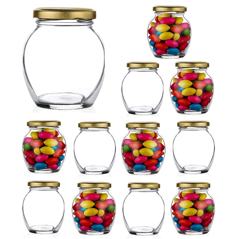 HAPPY BORN Glass Jar with Air Tight Gold Lid for Kitchen Dry Masala Storage Jar Honey Jar Jar and Container Spice Masala Jar Glass Visible Glass Jar for Kitchen Storage 350 ml Pack of 6 - Image 2