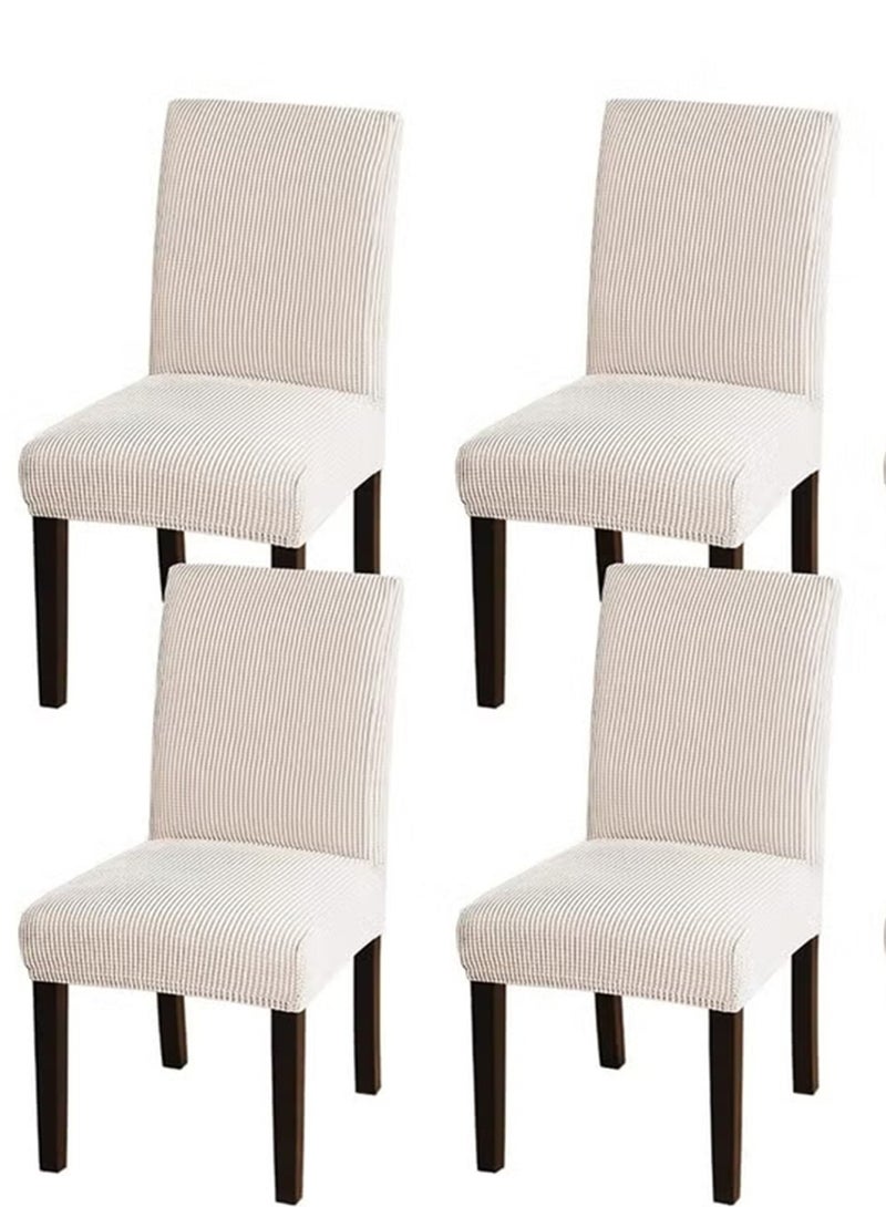 أغطية كراسي الطعام، أغطية كراسي قابلة للتمدد لغرفة الطعام، أغطية كراسي قابلة للإزالة، أغطية كراسي المطبخ، أغطية واقية للكراسي لغرفة الطعام والفندق (4قطع، أبيض مائل للصفرة) - Image 1