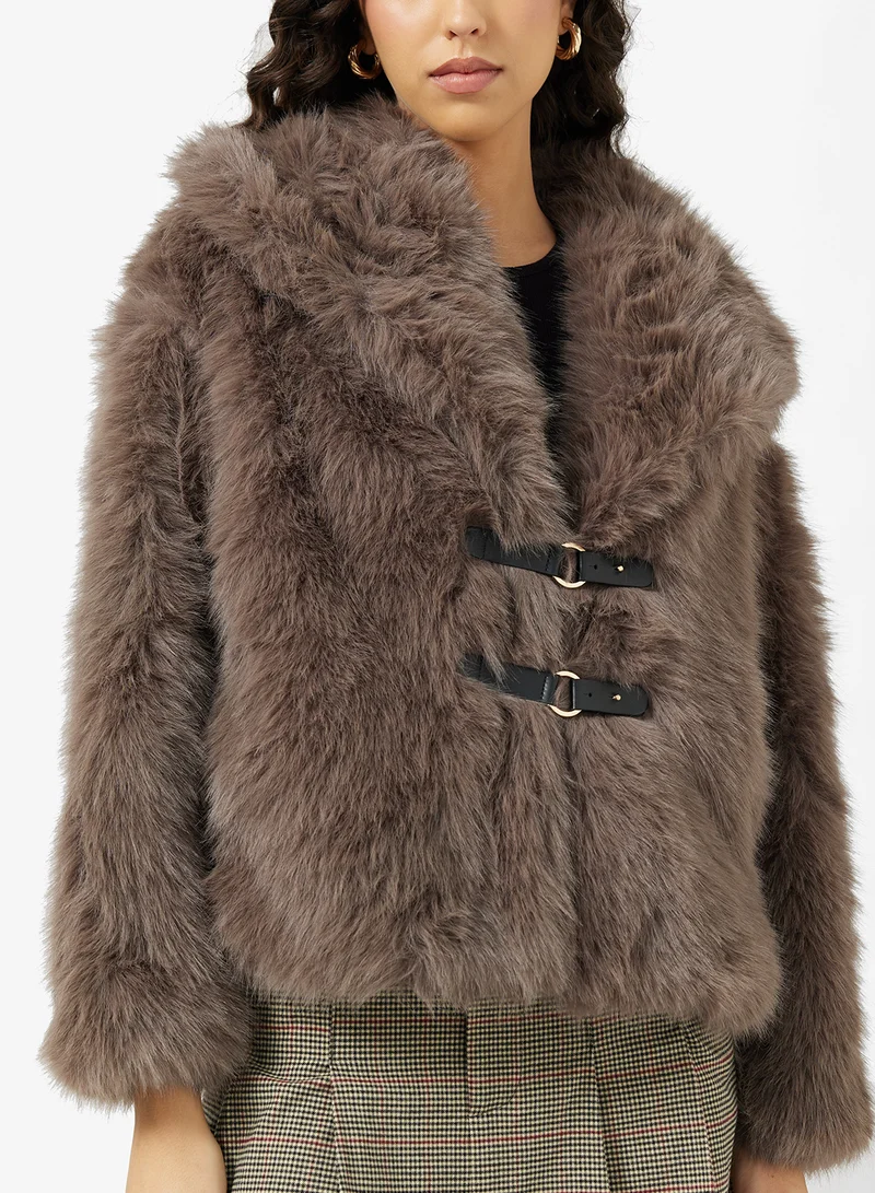Ginger Faux Fur Lapel Collar Jacket
