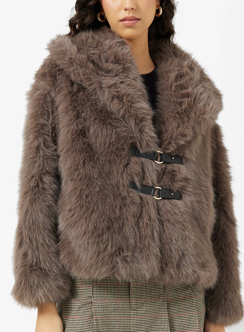 Ginger Faux Fur Lapel Collar Jacket - Image 3