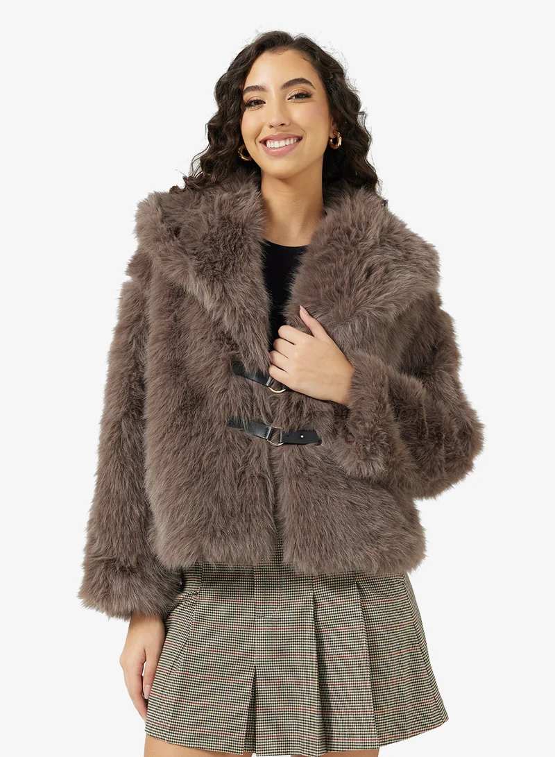 Ginger Faux Fur Lapel Collar Jacket