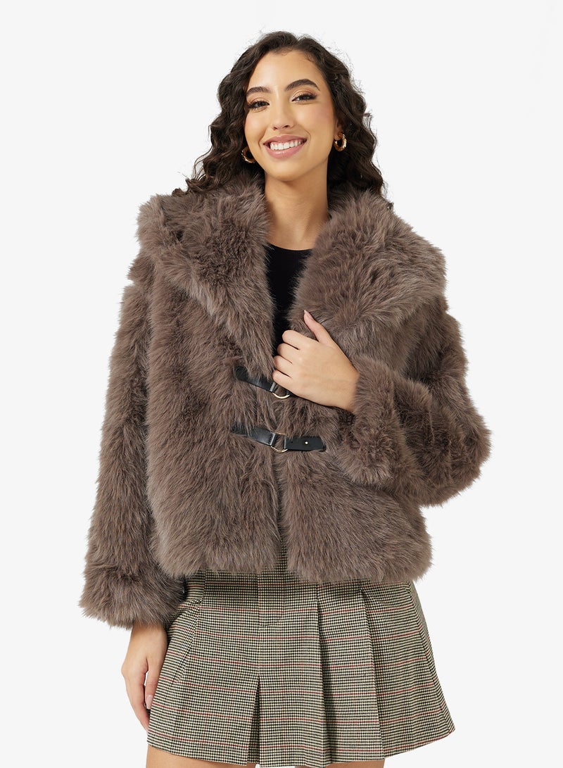 Ginger Faux Fur Lapel Collar Jacket - Image 1