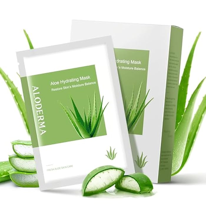 Aloderma Hydrating Sheet Face Masks with 87% Organic Aloe Vera - 5 pack Moisturizing Facial Masks with Hyaluronic Acid & Bergamot Oil for Nourished, Radiant Skin - Aloe Vera Natural Skincare - Image 1