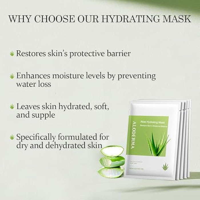 Aloderma Hydrating Sheet Face Masks with 87% Organic Aloe Vera - 5 pack Moisturizing Facial Masks with Hyaluronic Acid & Bergamot Oil for Nourished, Radiant Skin - Aloe Vera Natural Skincare - Image 2