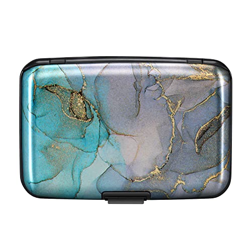 ELFISH Mini RFID Aluminum Wallet Credit Cards Holder Business Card Case Metal ID Case for Men Women（Blue Purple Marble - Image 4