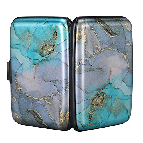 ELFISH Mini RFID Aluminum Wallet Credit Cards Holder Business Card Case Metal ID Case for Men Women（Blue Purple Marble - Image 3
