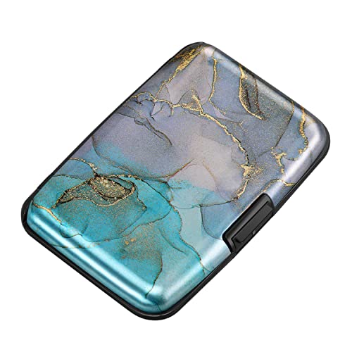 ELFISH Mini RFID Aluminum Wallet Credit Cards Holder Business Card Case Metal ID Case for Men Women（Blue Purple Marble - Image 1