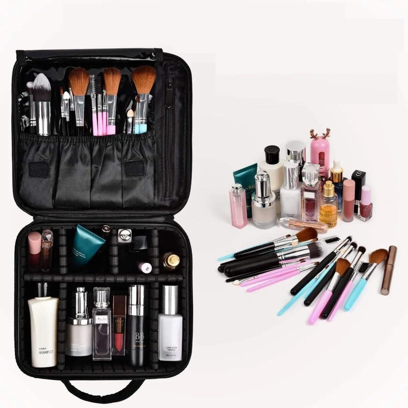 VITORIYA Nylon Makeup Organizer Bag for Women Designer Travel Cosmetic Kit Storage with Adjustable Compartments Toiletry Vanity Box for Girls and Brides Black - Image 2