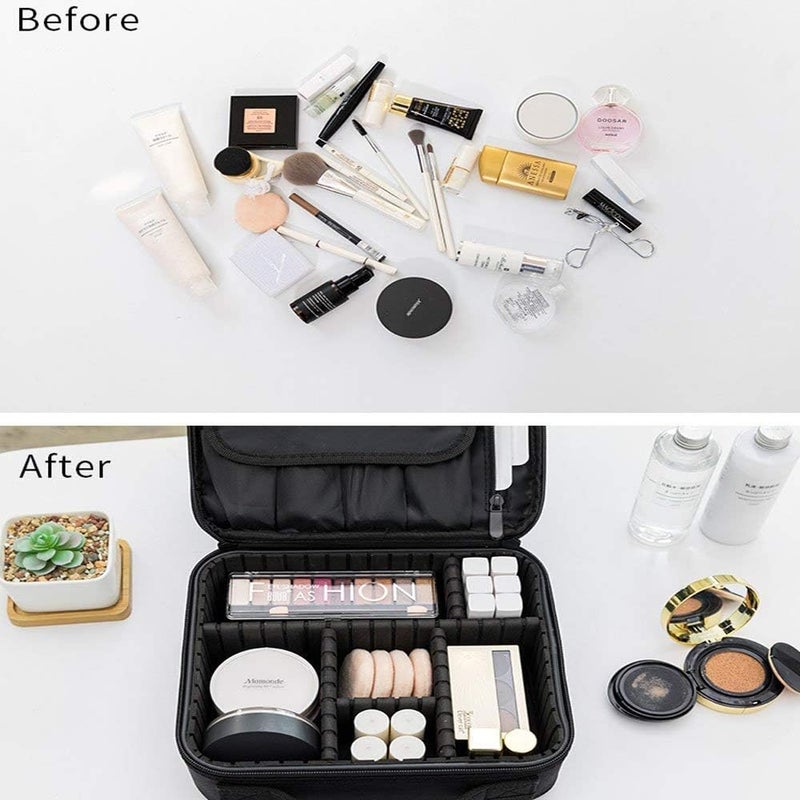 VITORIYA Nylon Makeup Organizer Bag for Women Designer Travel Cosmetic Kit Storage with Adjustable Compartments Toiletry Vanity Box for Girls and Brides Black - Image 3